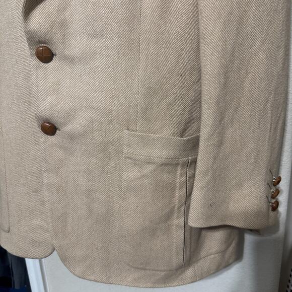 VTG Tweed Jacket Mens 44S Herringbone Beige Wool Blazer USA Union Made custom - Picture 2 of 12